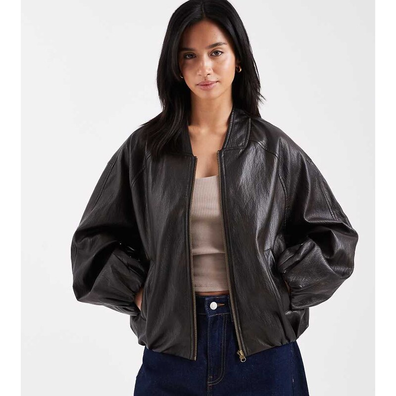 ASOS Petite ASOS DESIGN Petite washed leather look oversized bomber 113441629