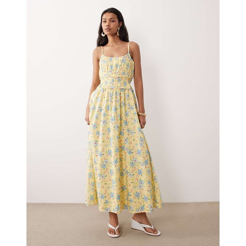 Nobodys Child Alina midi dress in lemon print-Yellow 113574967