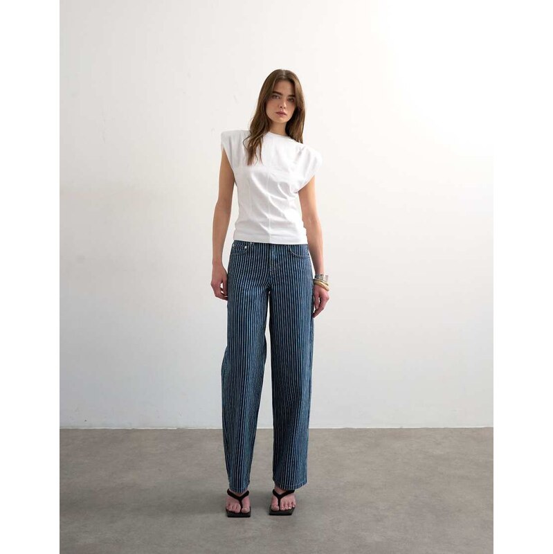 Topshop Cinch low rise relaxed jean in blue stripe