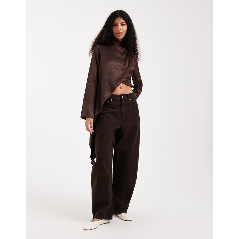 ASOS DESIGN satin asymmetric cape top in chocolate-Brown