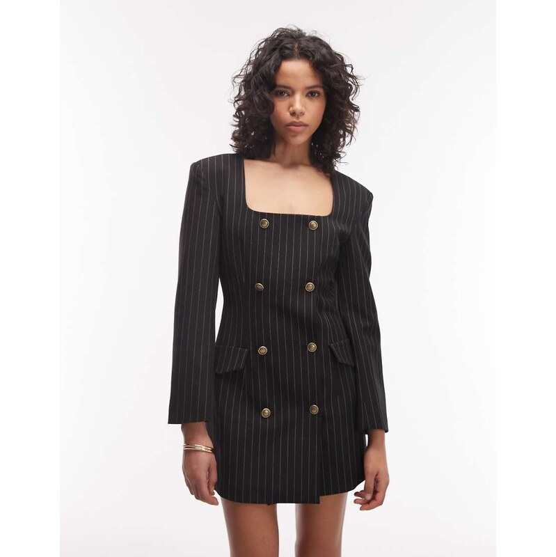 ASOS DESIGN double breasted tailored square neck mini dress in
