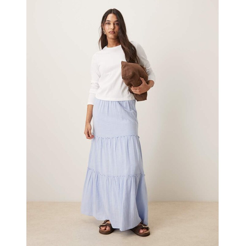 AWARE high waist boho tiered maxi skirt in light blue 115519550