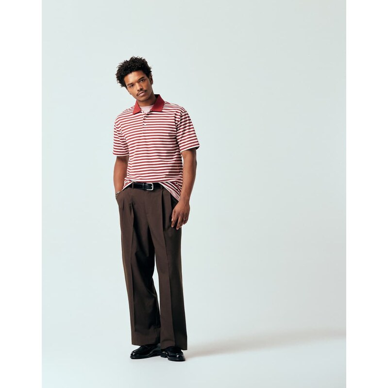 ASOS DESIGN heavyweight relaxed polo in burgundy and off white