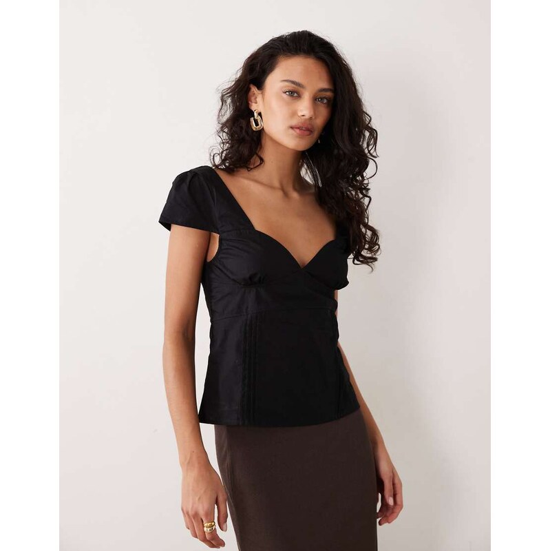 Motel Uliva cap sleeve corset poplin top in black