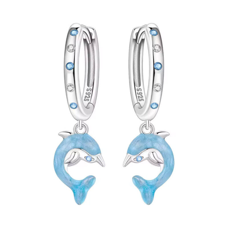 GRACE Silver Jewellery Stříbrné náušnice Delfín v tyrkysovém tónu - 113445763