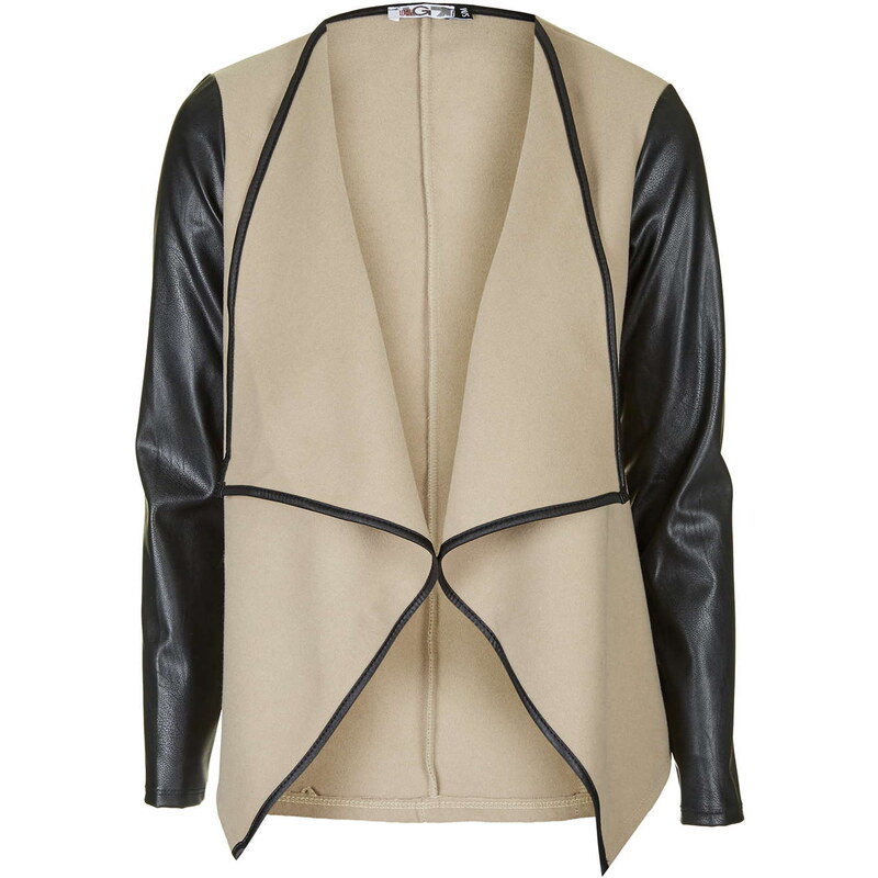 Topshop **Faux Leather Sleeved Waterfall Jacket by Wal G