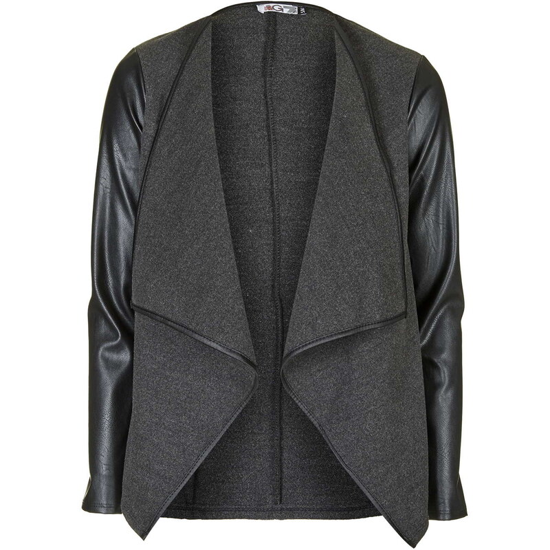 Topshop **Faux Leather Sleeved Watferfall Jacket by Wal G