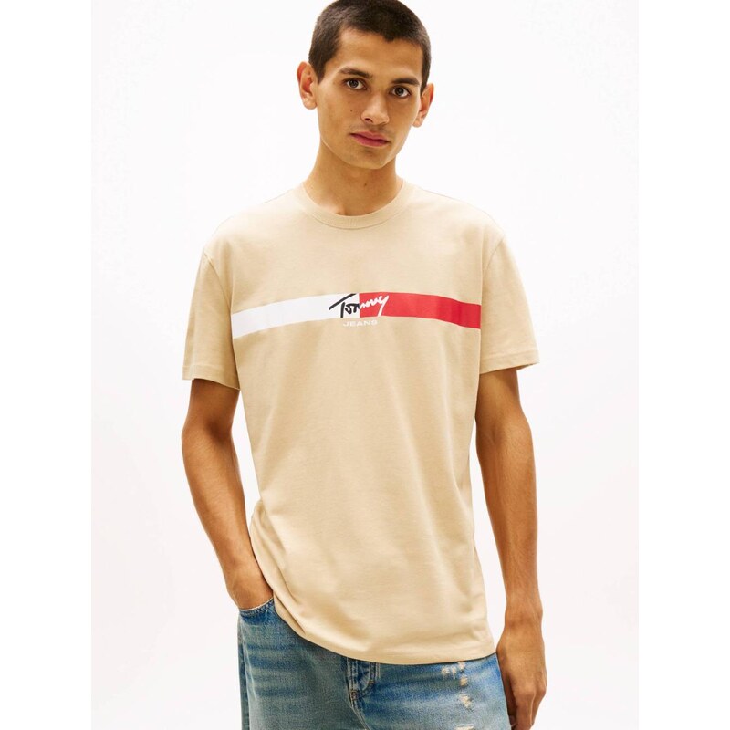 Tommy Jeans pánské béžové tričko