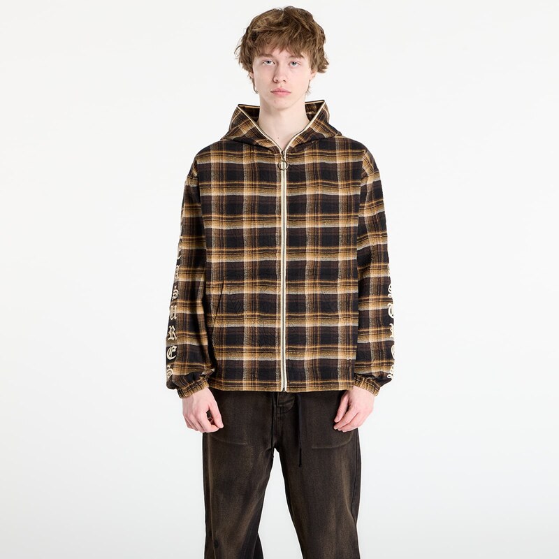 Mikina PLEASURES Groove Zip Poncho Hoodie Brown Plaid XXL