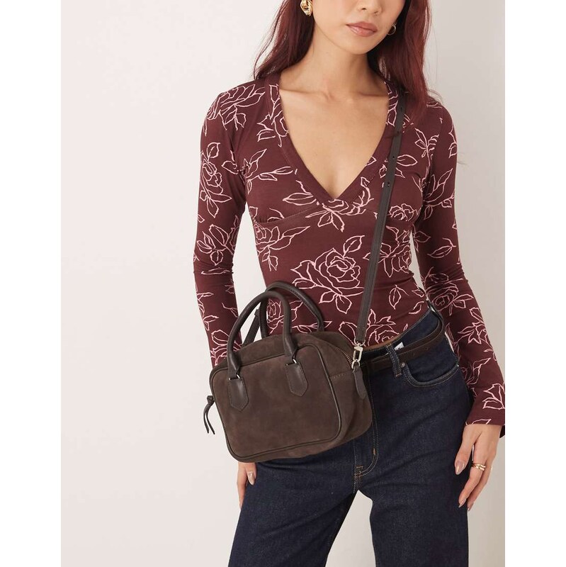 Becksondergaard bree suede bowler bag in dark brown 113465900