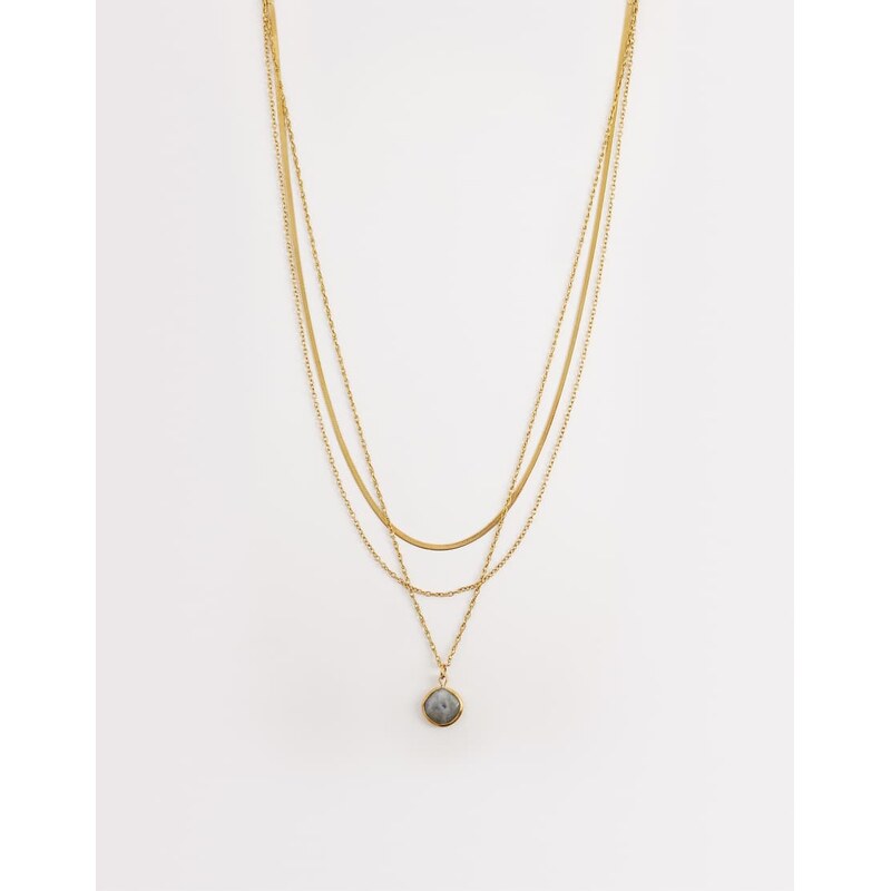 ASOS DESIGN waterproof stainless steel multi-row necklace with stone 113465104