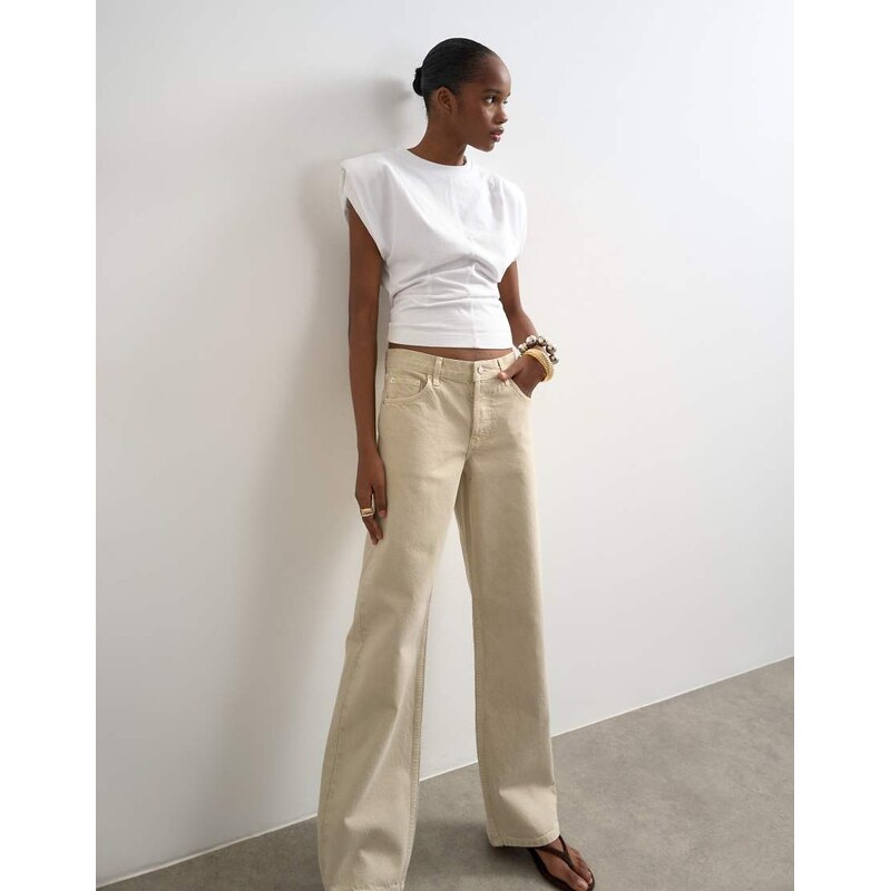 Topshop Ember low rise straight jean in oat-Brown