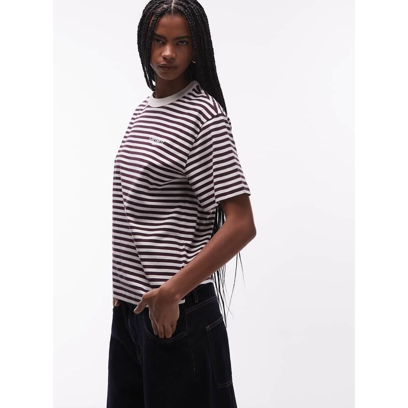Carhartt WIP ezra t-shirt in burgundy stripe-Purple 113465120