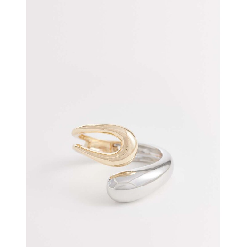 ASOS DESIGN mixed metal cuff bracelet in gold and silver tone