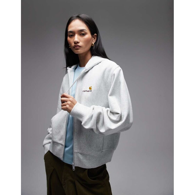 Carhartt WIP american script zip through hoodie in grey marl 113465117