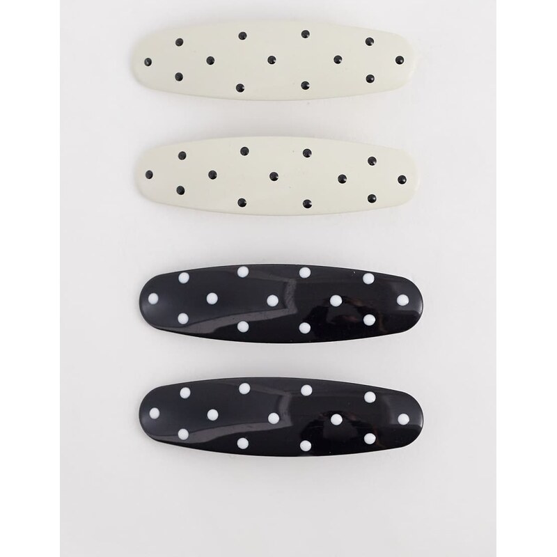 ASOS DESIGN pack of 4 hair clips in polka dot design in black and 113465133
