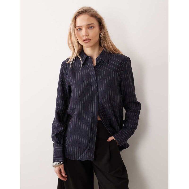 Mango Beli shirt co-ord in navy pinstripe 113465141