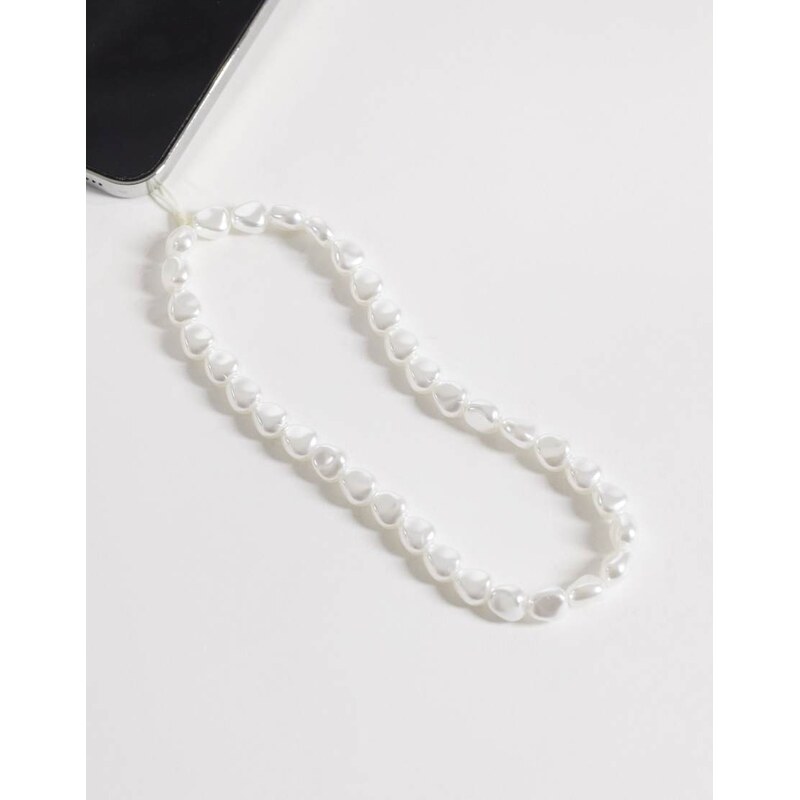 ASOS DESIGN phone strap in faux pearl design-White 113465147