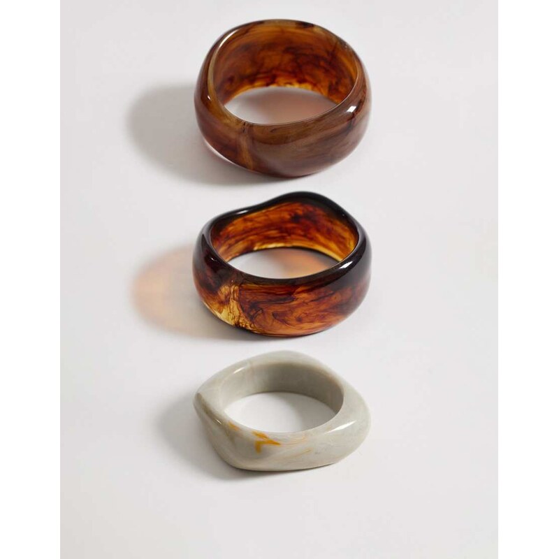 ASOS DESIGN pack of 3 resin bangles in amber and brown-Multi 113465144