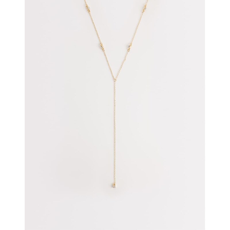 ASOS DESIGN dainty lariat necklace with diamante detail in gold tone 113465145