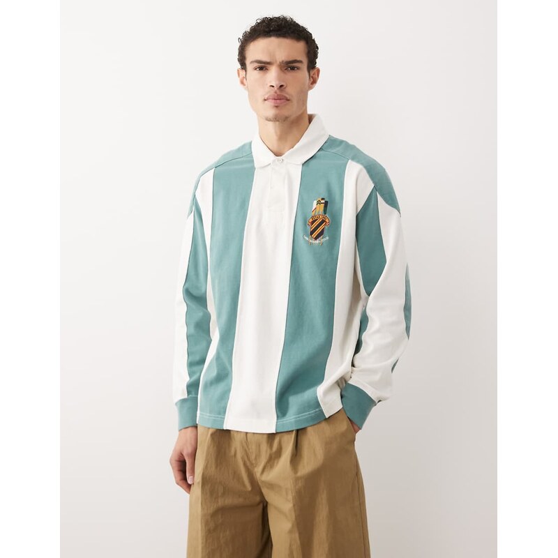 Abercrombie & Fitch long sleeve rugby polo in blue and white stripe 113465155