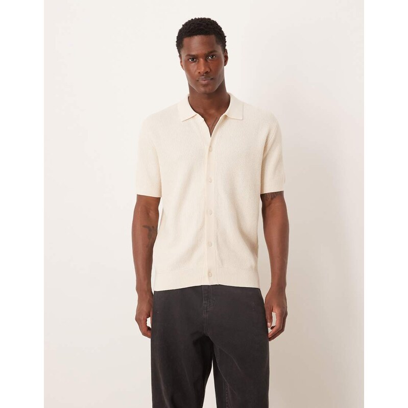 Mango 100% cotton waffle knit button down cardigan in ecru