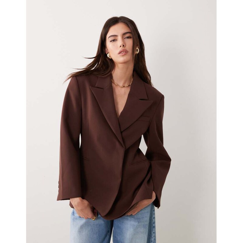 ASOS DESIGN double breasted blazer in dark chocolate-Brown