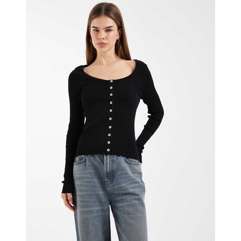 ASOS DESIGN cotton blend wide scoop cardigan with contrast buttons in 115518548