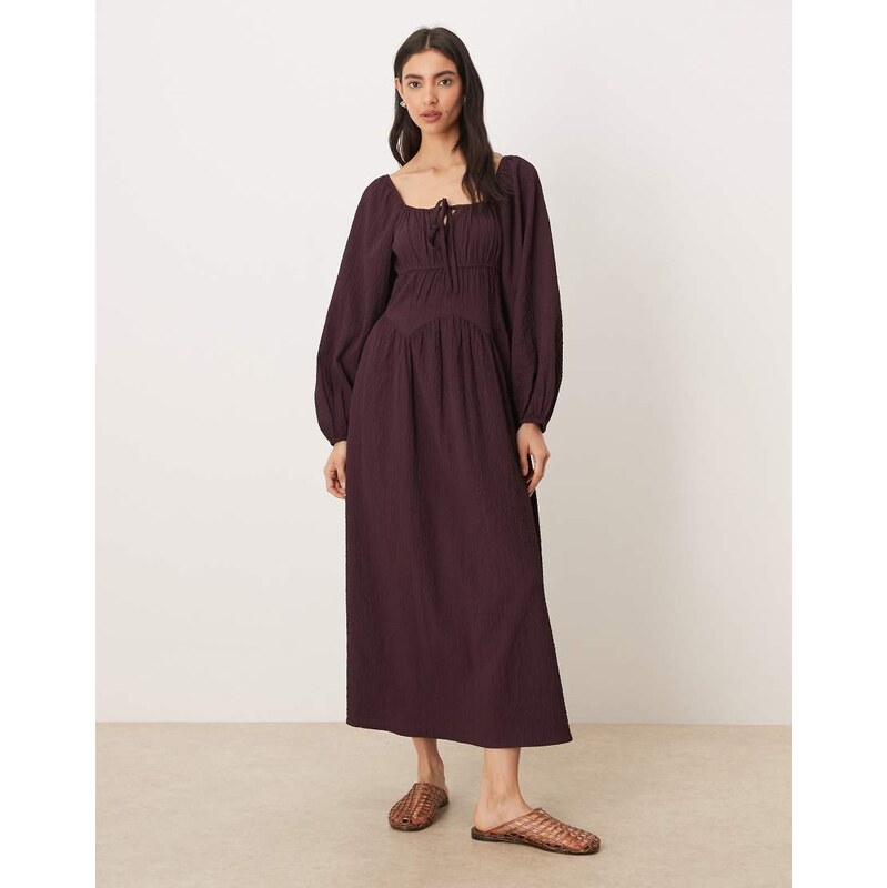 Wednesdays Girl long sleeve midaxi dress in fig-Navy