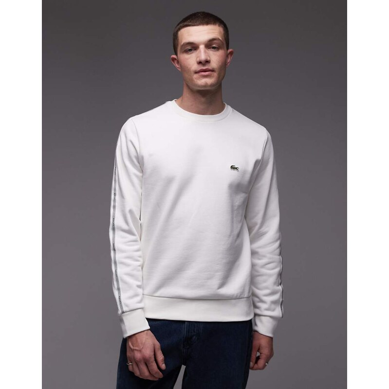 Lacoste taped logo crew neck sweatshirt in white