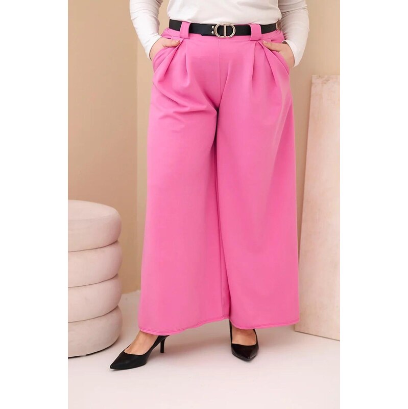 MladaModa Široké oversize kalhoty z viskózy model 0054 růžové 113465521