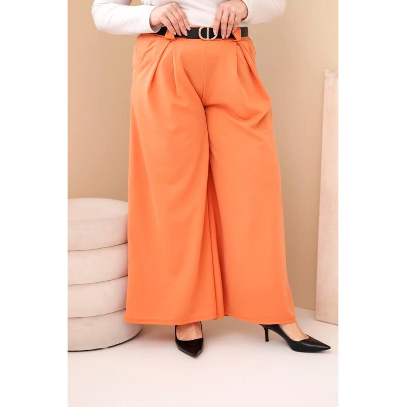 MladaModa Široké oversize kalhoty z viskózy model 0054 meruňkové 113465522