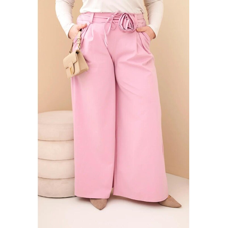 MladaModa Široké oversize kalhoty s ozdobným květem v pase model 25587 113465546