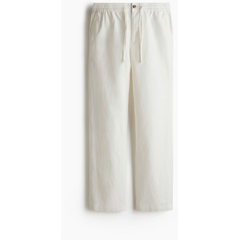 H&M - Kalhoty z lněné směsi Regular Fit - Bílá