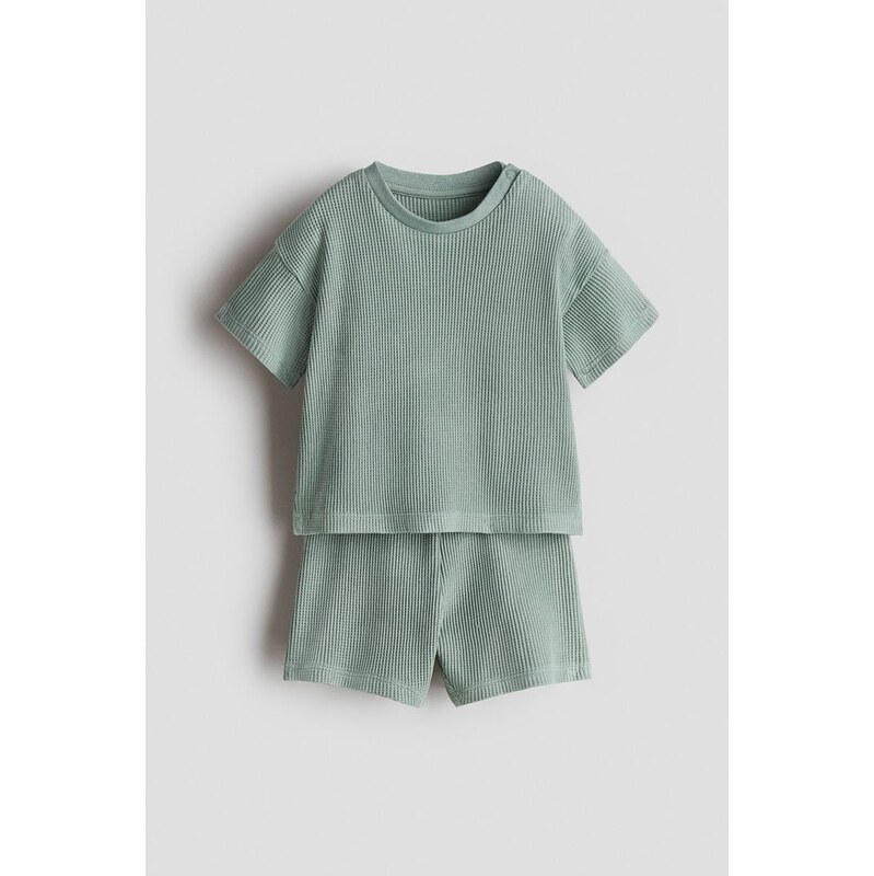 H&M - Dvoudílná souprava z bavlnys vaflovou texturou - Zelená
