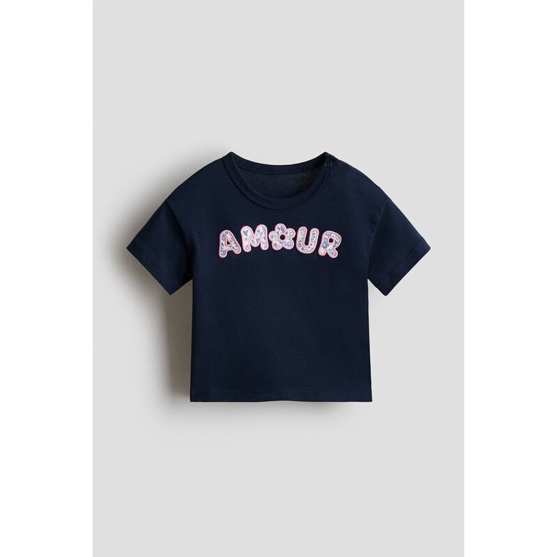 H&M - Bavlněné tričko - Námořnická Modř/Amour