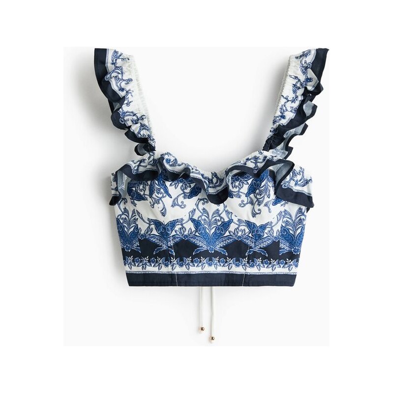 H&M - Top bustier z bavlněného popelínu - Tmavomodrá/Vzor