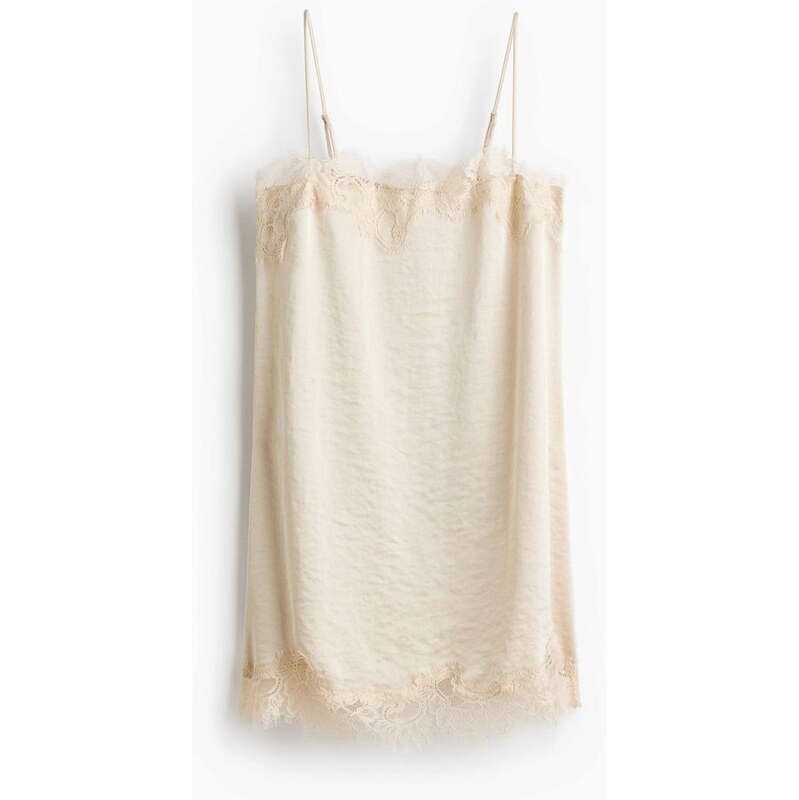 H&M - Šaty slip dresss krajkovými lemy - Krémová