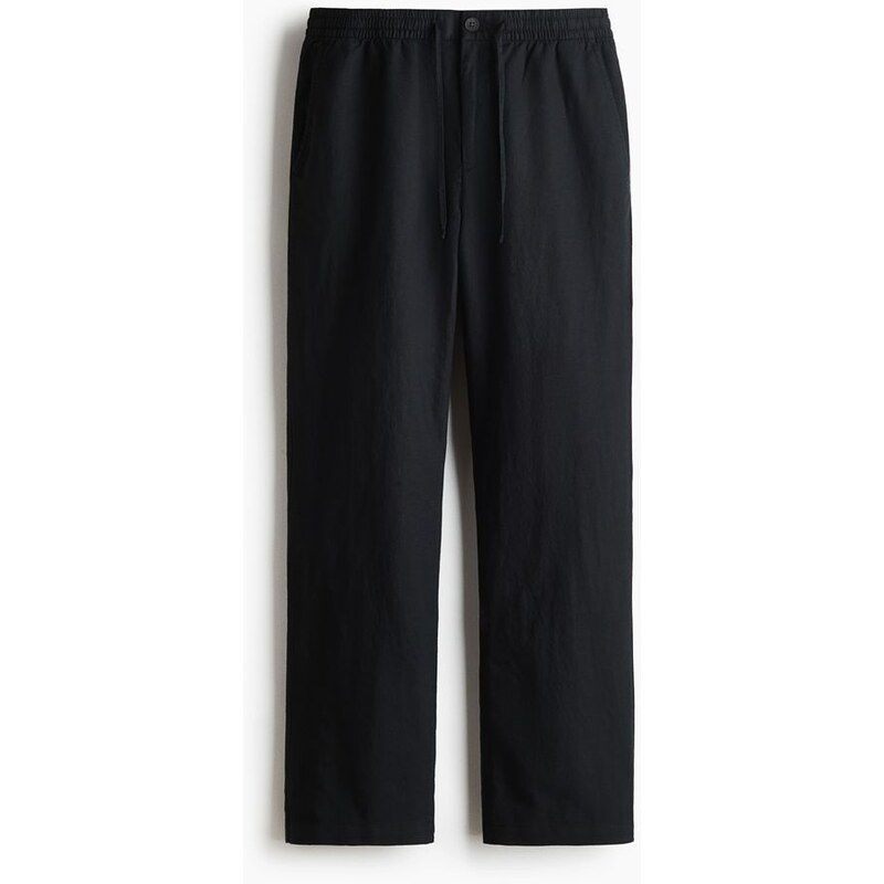 H&M - Kalhoty z lněné směsi Regular Fit - Černá
