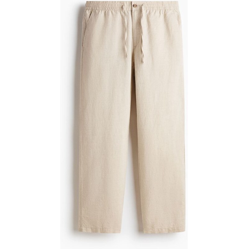 H&M - Kalhoty z lněné směsi Regular Fit - Světle Béžová
