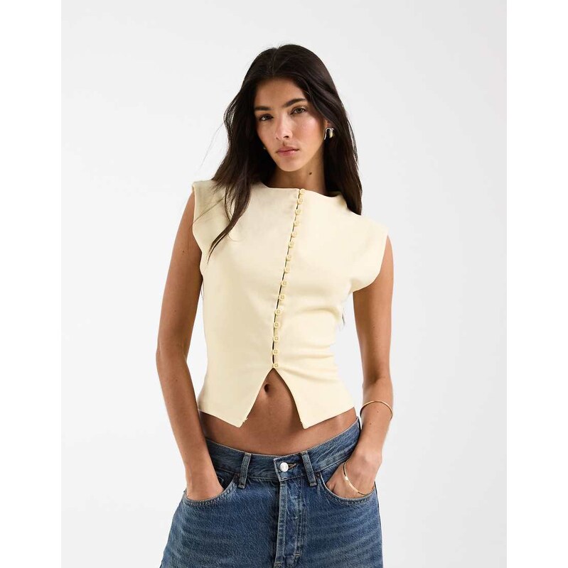 ASOS DESIGN compact cotton grown on sleeve button down top in