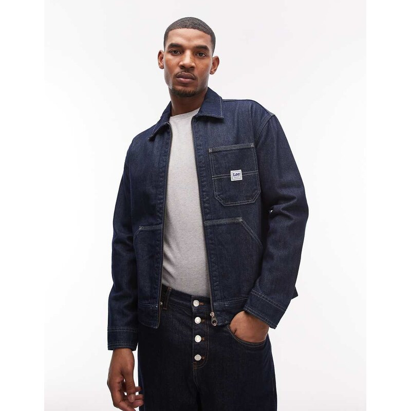 Lee boxy zip up denim jacket in indigo blue