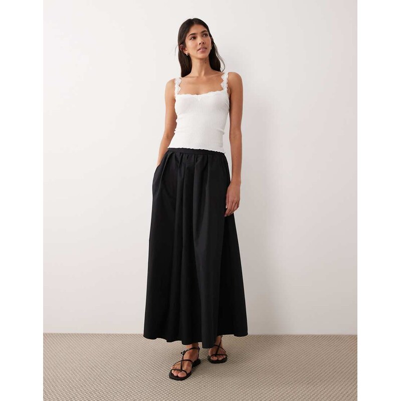 ASOS DESIGN volume detail midi skirt in black