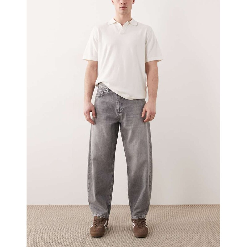 AllSaints barrel distressed denim jean in washed grey-Blue 113467220
