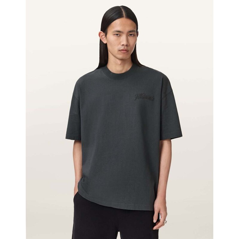 AllSaints Odyssey graphic logo t-shirt with back print in washed