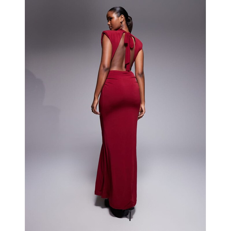 TFNC slinky draped high neck shoulder pad open back maxi dress in 114966236