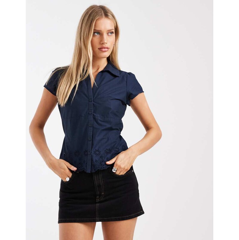 Hollister embroidered short sleeve shirt in navy 113467245