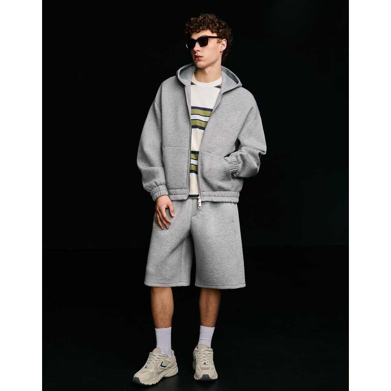 Bershka Oversize neoprene-effect bermuda shorts in light grey