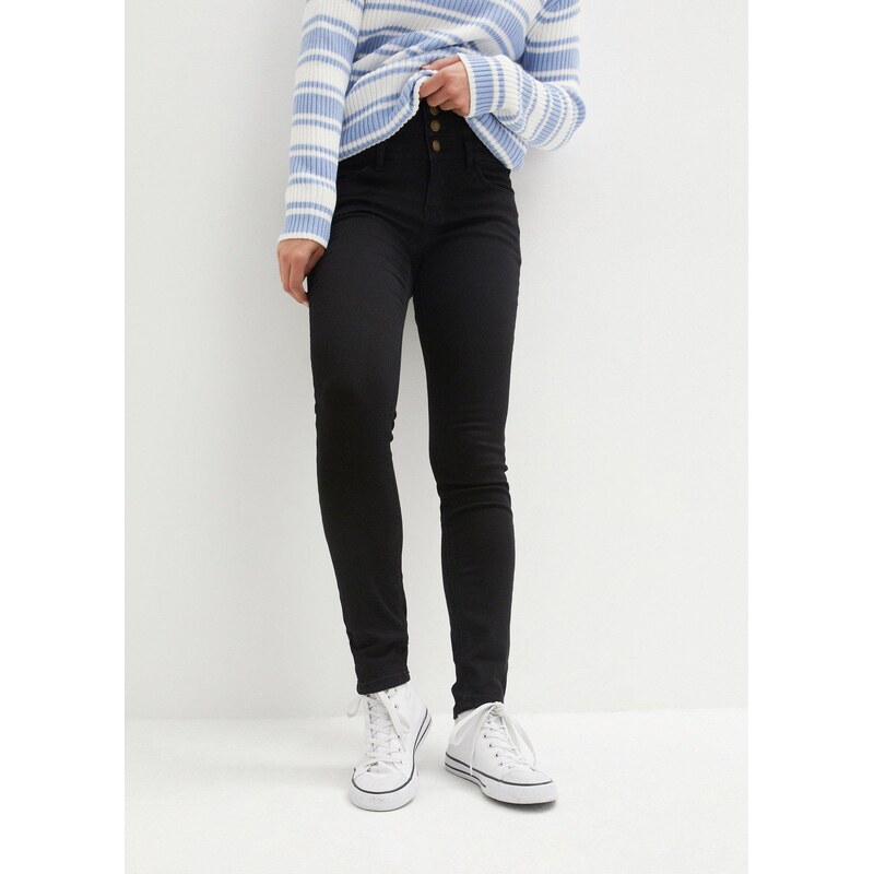 bonprix Stahovací termo džíny Skinny, High Waist černá Žena