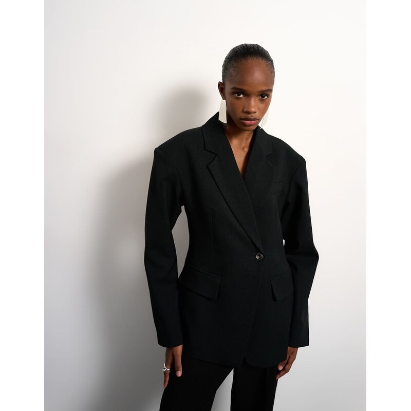 Topshop cinched padded shoulder blazer in black 115515677